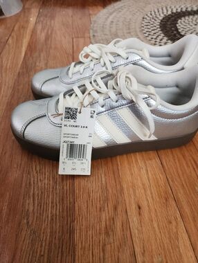 Adidas Silver and White VL Court 3.0 K Sneakers
